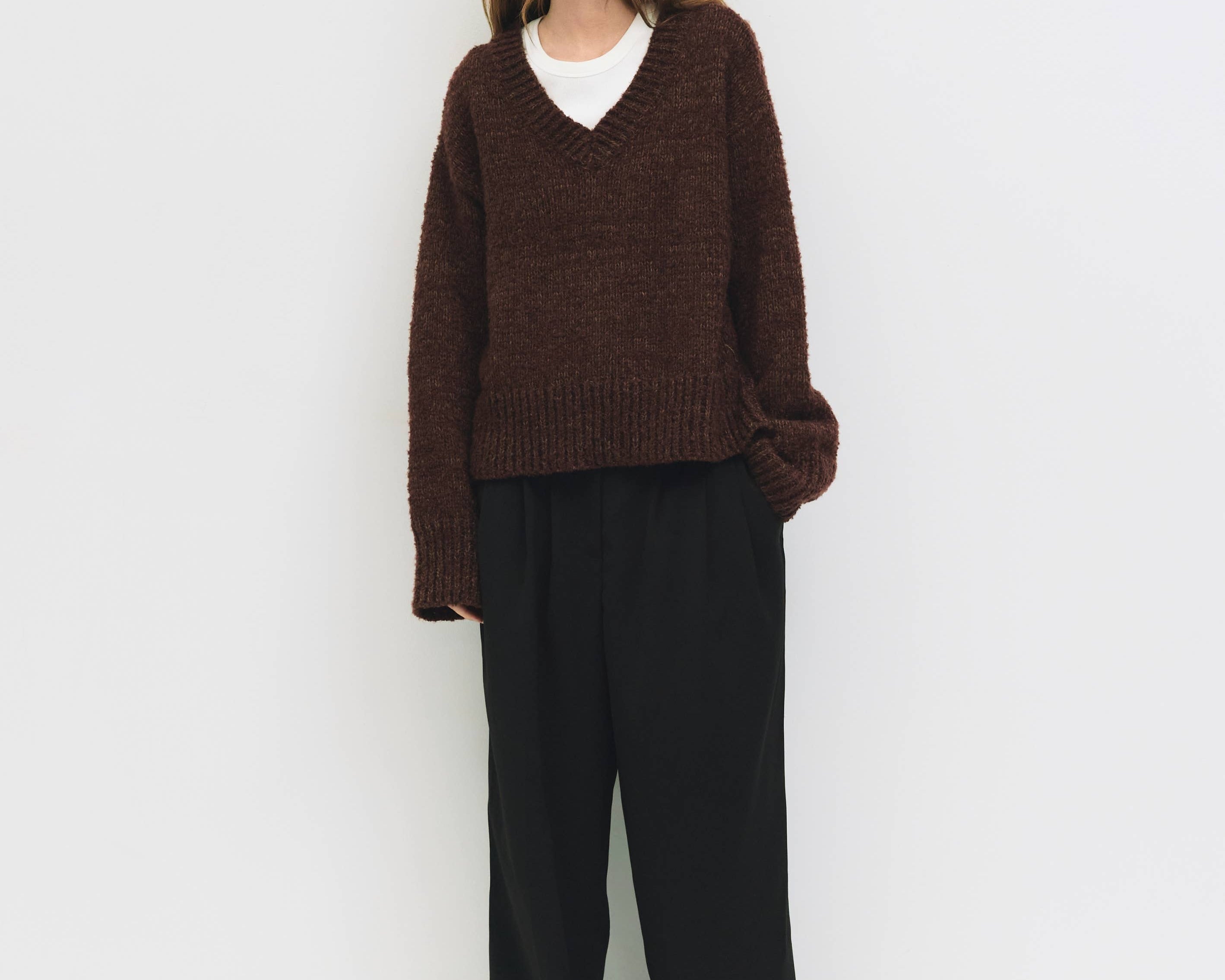The Glen Sweater | Oversized Boucle Knit V-Neck Sweater
