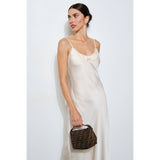 Genevieve Open Back Slip Dress in Ivory Satin