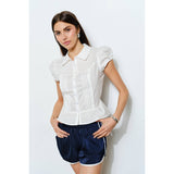 Maren Shortsleeve Collared Tie Back Top