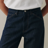 BNA Soft Curve Barrel Jean in Indigo Pinstripe
