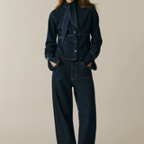 BNA Soft Curve Barrel Jean in Indigo Pinstripe