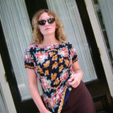 Vintage 90s Popcorn Scrunch Floral Top