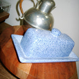 Vintage Blue Speckled Ceramic Butter Dish