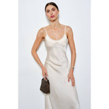 Genevieve Open Back Slip Dress in Ivory Satin