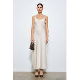 Genevieve Open Back Slip Dress in Ivory Satin