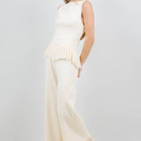 Fringe Hem Knit Wide Leg Pant
